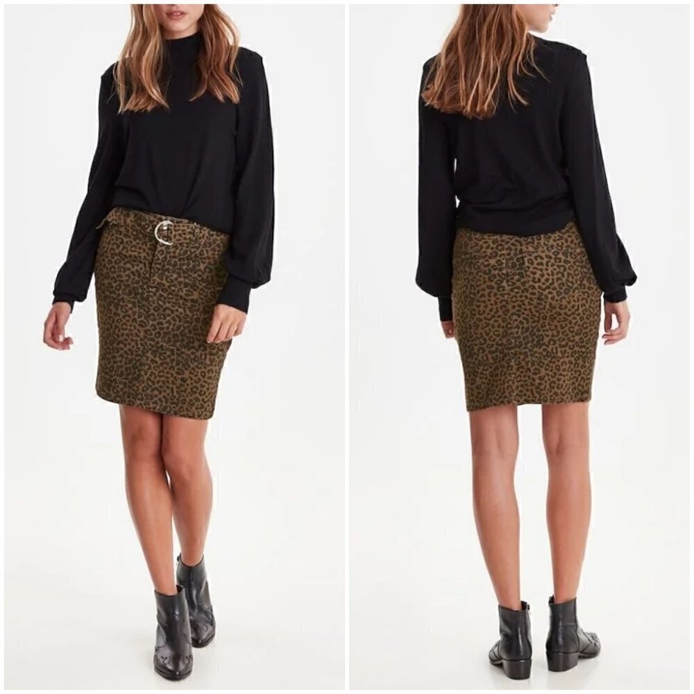Leopard Print Mini Skirt in Olive